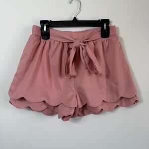 André by Unit Rose Coquette Pink Scalloped Hem Tie Waist Shorts Med Balletcore